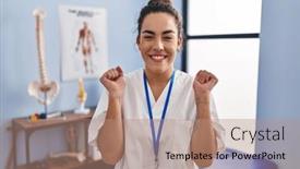  Presentation with rehabilitation - Theme featuring young-hispanic-woman-working background and a coral colored foreground