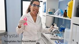  Presentation with cure - Presentation design enhanced with young-hispanic-woman-working background and a light gray colored foreground