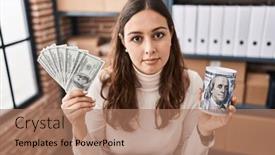  Presentation with simple business - Slide deck featuring young-hispanic-woman-working background and a coral colored foreground