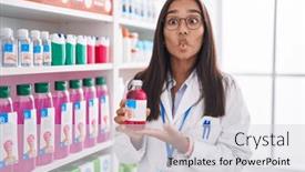  Presentation with syrup - PPT theme having young-hispanic-woman-working background and a light gray colored foreground