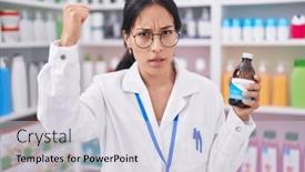  Presentation with syrup - PPT theme with young-hispanic-woman-working background and a light gray colored foreground