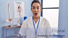  Presentation with rehabilitation - Slide set enhanced with young-hispanic-woman-working background and a light blue colored foreground