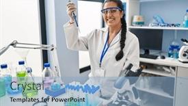  Presentation with confident young hispanic woman - Presentation theme enhanced with young-hispanic-woman-working background and a light blue colored foreground