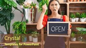  Presentation with yelling - Presentation theme with young-hispanic-woman-working background and a  colored foreground