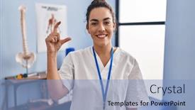 Presentation with rehabilitation - Presentation consisting of young-hispanic-woman-working background and a light blue colored foreground