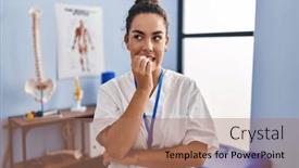  Presentation with rehabilitation - PPT layouts featuring young-hispanic-woman-working background and a coral colored foreground