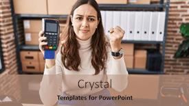  Presentation with yelling - Presentation theme consisting of young-hispanic-woman-working background and a  colored foreground