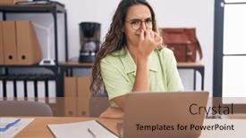  Presentation with bad breath - Presentation design featuring young-hispanic-woman-working background and a coral colored foreground