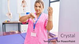 Presentation with face pain - Presentation theme with young-hispanic-woman-working background and a lemonade colored foreground