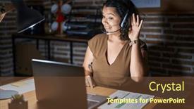  Presentation with ear - Presentation enhanced with young-hispanic-woman-working background and a tawny brown colored foreground