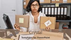  Presentation with negative - Theme enhanced with young-hispanic-woman-working background and a coral colored foreground