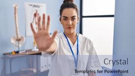  Presentation with sing - Slides consisting of young-hispanic-woman-working background and a light blue colored foreground