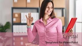  Presentation with ecommerce - Presentation theme enhanced with young-hispanic-woman-working background and a  colored foreground