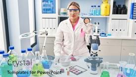  Presentation with attitude - PPT theme featuring young-hispanic-woman-working background and a light blue colored foreground