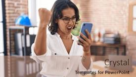  Presentation with yelling - PPT layouts with young-hispanic-woman-working background and a coral colored foreground