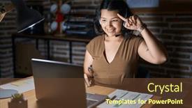  Presentation with thought - PPT theme with young-hispanic-woman-working background and a tawny brown colored foreground