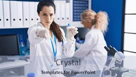  Presentation with confident young hispanic woman - Presentation theme enhanced with young-hispanic-woman-working background and a light blue colored foreground