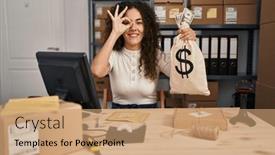  Presentation with working - Slide deck enhanced with young-hispanic-woman-working and a  colored foreground