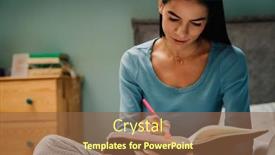  Presentation with writing notes - Slide deck featuring young-hispanic-woman-writing-down background and a tawny brown colored foreground