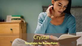  Presentation with writing notes - Presentation theme featuring young-hispanic-woman-writing-down background and a tawny brown colored foreground