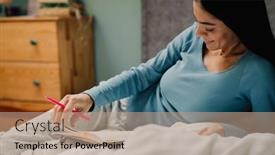  Presentation with writing notes - Slides having young-hispanic-woman-writing-down background and a coral colored foreground