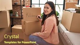  Presentation with new home - PPT layouts enhanced with young-hispanic-woman-writing-kitchen background and a tawny brown colored foreground