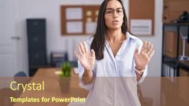  Presentation with moving - Presentation theme enhanced with young-hispanic-woman background and a coral colored foreground