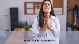  Presentation with praying hands - Presentation design enhanced with young-hispanic-woman background and a light blue colored foreground