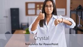  Presentation with conflict - Slide set having young-hispanic-woman background and a sky blue colored foreground