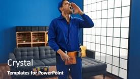  Presentation with home renovation - Theme featuring young-hispanic-working-at-home background and a ocean colored foreground