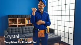  Presentation with home renovation - Presentation design enhanced with young-hispanic-working-at-home background and a  colored foreground