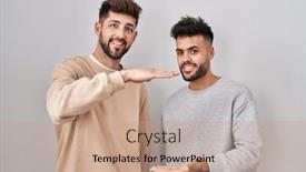  Presentation with couple - Presentation having young-homosexual-couple-standing-over background and a coral colored foreground