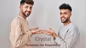  Presentation with young happy couple - PPT layouts with young-homosexual-couple-standing-over background and a coral colored foreground