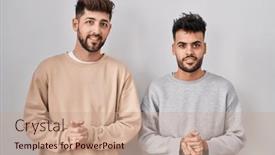  Presentation with optimistic - Presentation theme with young-homosexual-couple-standing-over background and a coral colored foreground