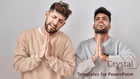  Presentation with praying hands - Slides enhanced with young-homosexual-couple-standing-over background and a coral colored foreground