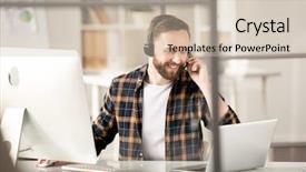  Presentation with sitting posture and computer ergonomics - Audience pleasing presentation theme consisting of young hotline consultant with headset backdrop and a soft green colored foreground