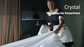  Presentation with bed hotel - Presentation design having young-housekeeper-or-chambermaid background and a black colored foreground