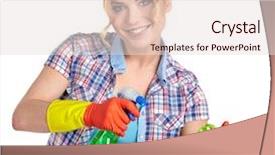  Presentation with air duct cleaning service - Cool new slide set with young housewife cleaning on white backdrop and a  colored foreground