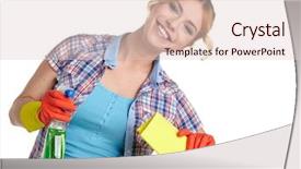  Presentation with custodial cleaning - Slides consisting of young housewife cleaning on white background and a lemonade colored foreground