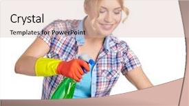  Presentation with cleaning the school - Presentation theme consisting of young housewife cleaning on white background and a  colored foreground