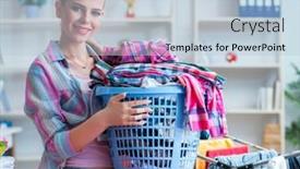  Presentation with laundry - Audience pleasing theme consisting of young-housewife-doing-laundry backdrop and a light blue colored foreground