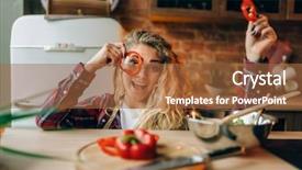  Presentation with apron - Beautiful slide deck featuring young housewife in apron indulges backdrop and a red colored foreground