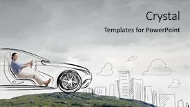  Presentation with driving - Amazing presentation design having young humorous woman driving drawn funny car backdrop and a light gray colored foreground