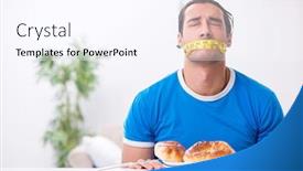  Presentation with human rights concept chained man - Presentation design having young-hungry-man-in-dieting background and a pink colored foreground