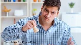  Presentation with food - PPT layouts having young-husband-eating-tasteless-food background and a light blue colored foreground