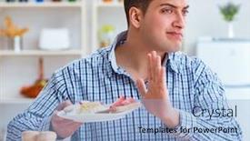  Presentation with lunch - PPT theme with young husband eating tasteless food at home for lunch background and a light blue colored foreground
