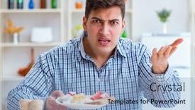  Presentation with food - Amazing PPT theme having young-husband-eating-tasteless-food backdrop and a light blue colored foreground