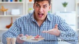  Presentation with lunch - Presentation theme enhanced with young-husband-eating-tasteless-food background and a light blue colored foreground