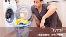  Presentation with laundry - Beautiful PPT layouts featuring young-husband-man-doing-laundry backdrop and a tawny brown colored foreground