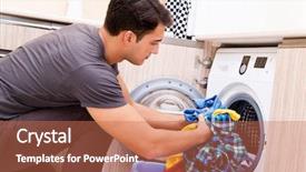  Presentation with laundry - Presentation theme consisting of young husband man doing laundry background and a coral colored foreground